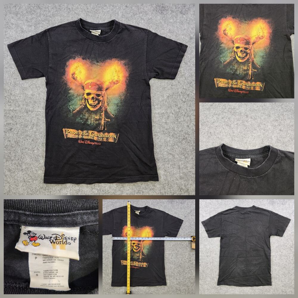 VTG Pirates of the‎ Caribbean Shirt Mens Small Black Dead Man's Chest Disney WDW